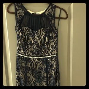 Long blue lace dress